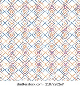abstract seamless texture pattern squares geometric pink with blue lines background.Abstract geometric pattern with lines, rhombuses A seamless vector background