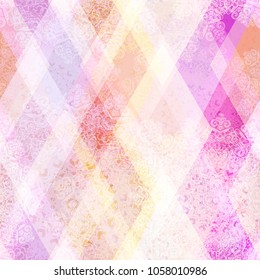 Abstract seamless texture. Pink pattern with rhombus and mandalas. Vector background for web page, banners backdrop, fabric, home decor, wrapping