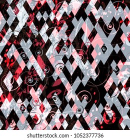 Abstract seamless texture. Red backdrop with organic elements. Rhombus and spirals. Abstract vector background for web page, banners backdrop, fabric, home decor, wrapping