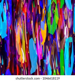 Abstract seamless texture. Red, black, green, blue, orange, purple colors. Splotches and spots. Vector background for web page, banners backdrop, fabric, home decor, wrapping