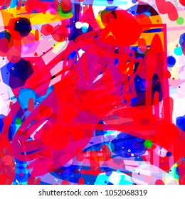 Abstract seamless texture. Red, blue, pink, black scribbles. Vector background for web page, banners backdrop, fabric, home decor, wrapping