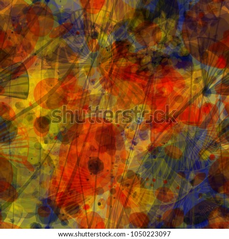 Abstract seamless texture. Red, brown, blue, yellow, orange colors. Stylized floral elements. Vector background for web page, banners backdrop, fabric, home decor, wrapping