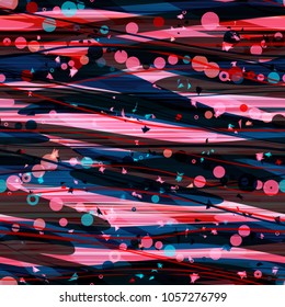 Abstract seamless texture. Red, purple, ruby, blue, violet colors. Wavy stripes pattern with circles. Vector background for web page, banners backdrop, fabric, home decor, wrapping