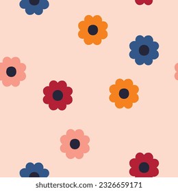 Abstract seamless texture with simple flowers. Creative minimalistic floral vector pattern. Beautiful floral background in retro style. 