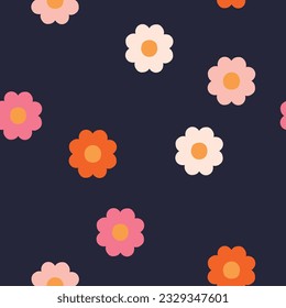 Abstract seamless texture with simple flowers. Creative minimalistic floral vector pattern. Beautiful floral background in retro style. 