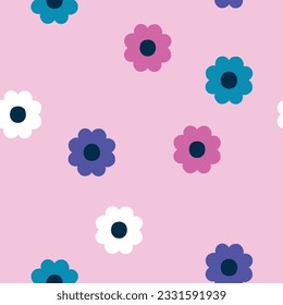 Abstract seamless texture with simple flowers. Creative minimalistic floral vector pattern. Beautiful floral background in retro style. 
