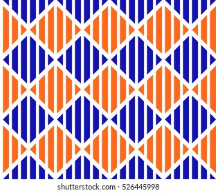 Abstract seamless texture with stripes blue and orange color on white background