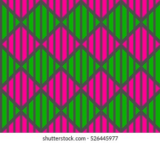 Abstract seamless texture with stripes green and pink color on grey background
