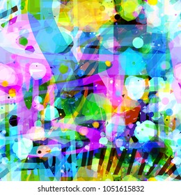 Abstract seamless texture. Stripes and spots. Colorful pattern. Scribbles. Vector background for web page, banners backdrop, fabric, home decor, wrapping