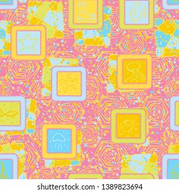Abstract seamless texture that consists of painted marine objects in the frame and abstract background.