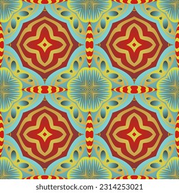 Abstract seamless textured background in beautiful red blue yellow gold stripes