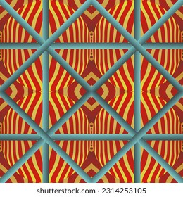 Abstract seamless textured background in beautiful red blue yellow gold stripes