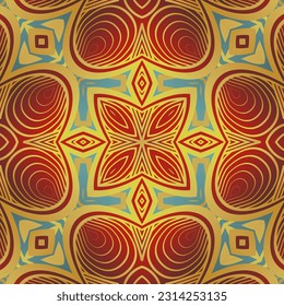 Abstract seamless textured background in beautiful red blue yellow gold stripes