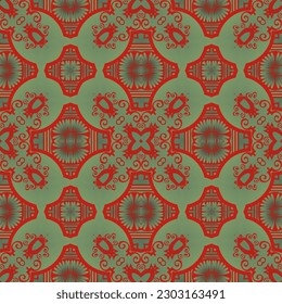 Resumen de fondo textil sin fisuras en colores verde y rojo