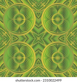 Abstract seamless textured background in green colors and yellow lines