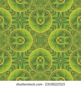 Abstract seamless textured background in green colors and yellow lines