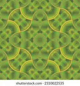 Resumen de fondo textil sin fisuras en colores verdes y líneas amarillas
