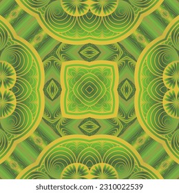 Abstract seamless textured background in green colors and yellow lines