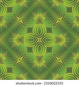 Resumen de fondo textil sin fisuras en colores verdes y líneas amarillas