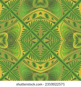 Abstract seamless textured background in green colors and yellow lines