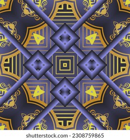 Abstract seamless textured background in purplish-blue colors and yellow lines