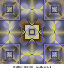Abstract seamless textured background in purplish-blue colors and yellow lines