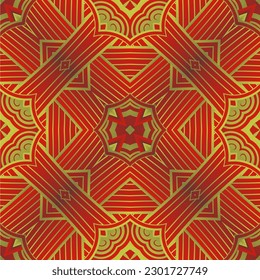 Abstract seamless textured background in red with gold stripes