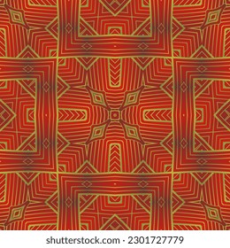 Abstract seamless textured background in red with gold stripes
