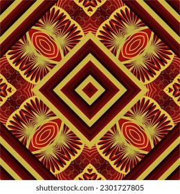 Abstract seamless textured background in red with gold stripes