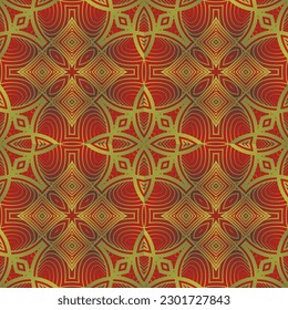 Abstract seamless textured background in red with gold stripes