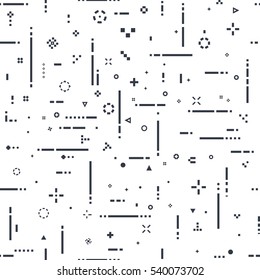 Abstract seamless thin and thick line pixel style backgroud with lines and dots.