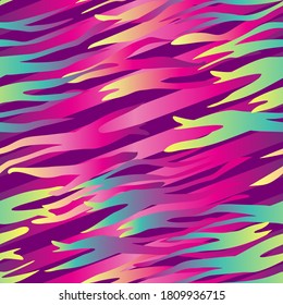 Abstract Seamless Tiger Skin Patter. Zebra Colorful Lines Leather Repeats Print 