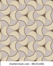abstract seamless tile with butterflies like flowers pattern in ivory and brown shades