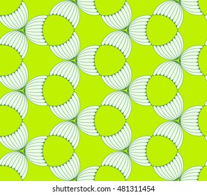 abstract seamless tile with stylized wings, flowers pattern in fresh green shades