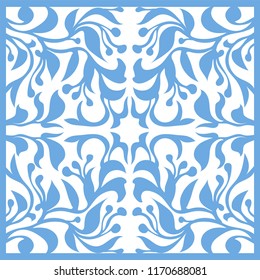 Abstract seamless tradition floral pattern. Blue Tile