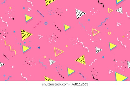 Abstract seamless trendy Geometric Line Shapes. Retro 80s-90s style texture