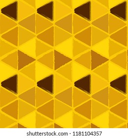 Abstract seamless triangle pattern. Grunge endless artistic yellow golden color template. EPS10 vector. Swatch included.
