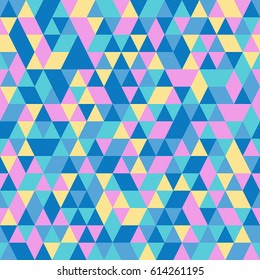 Abstract seamless triangle vector pattern, texture. Colorful blue geometric mosaic wallpaper background.