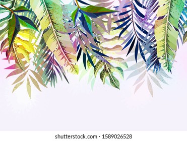 Abstract seamless tropical pattern with beautiful leaves and plants. Jungle print. Floral background. Seamless pattern with colorful leaves and plants.