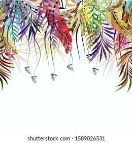 Abstract seamless tropical pattern with beautiful leaves and plants. Jungle print. Floral background. Seamless pattern with colorful leaves and plants.