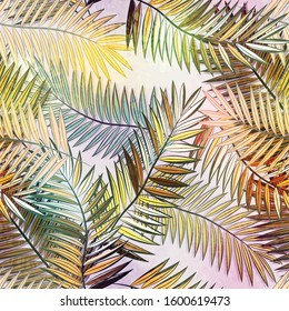 Abstract seamless tropical pattern with beautiful leaves and plants. Jungle print. Floral background. Seamless pattern with colorful leaves and plants.