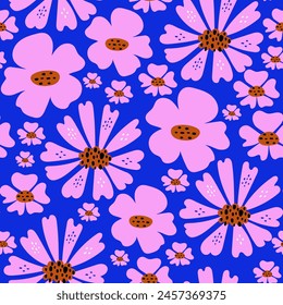 Abstract seamless tropical pattern with bright plants and leaves on a blue background. Exotic tropics. Summer. Beautiful print with hand drawn exotic plants.