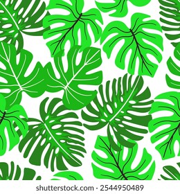 Abstract seamless tropical pattern with colorful plants and leaves on a light background. 
Exotic tropics. Summer. Seamless pattern with colorful leaves and plants.