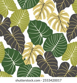 Abstract seamless tropical pattern with colorful plants and leaves on white background. Botanical leaf seamless vector floral pattern background. Beautiful seamless vector floral pattern.
