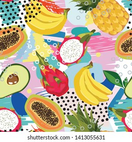 Abstract Seamless tropical pattern with exotic friuts. vector background. Perfect for wallpapers, pattern fills, web page backgrounds, surface textures, textile