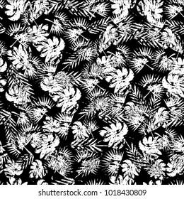 Abstract seamless tropical pattern for girl and boy. Creative vector tropical pattern, colorful wallpaper with branches ferns, tropical plants. Print summer exotic jungle plant, palm pattern leaves.