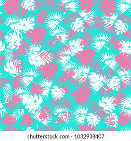 Abstract seamless tropical pattern for girl and boy. Creative vector tropical pattern, colorful wallpaper with branches ferns, tropical plants. Print summer exotic jungle plant, palm pattern leaves.