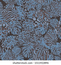 Abstract seamless tropical pattern, vector animal wallpaper, modern textile print