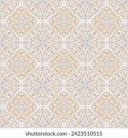 Abstract seamless turkish pattern with ornaments in retro colors. Silk scarf from mandalas. Vector Background for ceramic tile, wallpaper, linoleum, textile, rug, web page