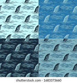 Patrón submarino sin fisuras para niñas, niños, ropa. Fondo creativo con tiburones. Gracioso papel pintado para textiles y tejidos. Estilo de moda. Brillante y colorido.